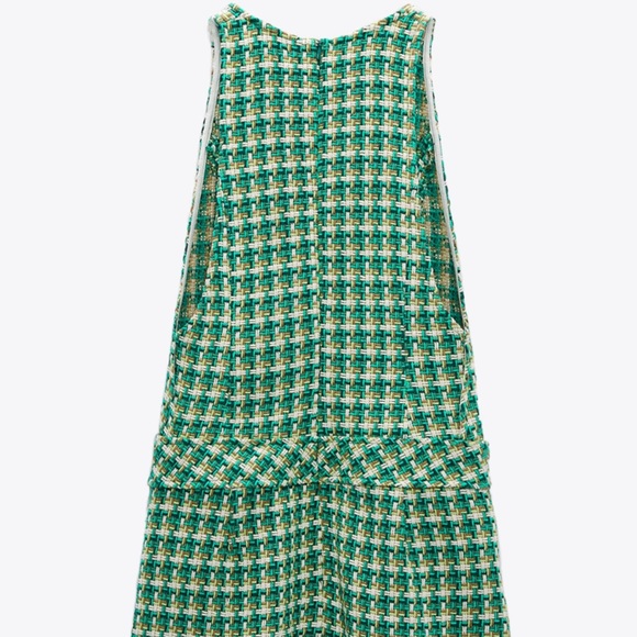 ZARA WOMAN NEW HOUNDSTOOTH TEXTURED PINAFORE DRESS GREEN SIZE XS EXTRA SMALL NWT - Picture 8 of 9